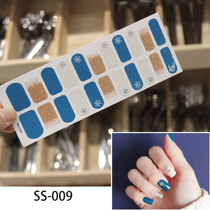 Golden Blue Glitter Nail Art Stickers Nail Wraps Manicure DIY Nails Decor Decal