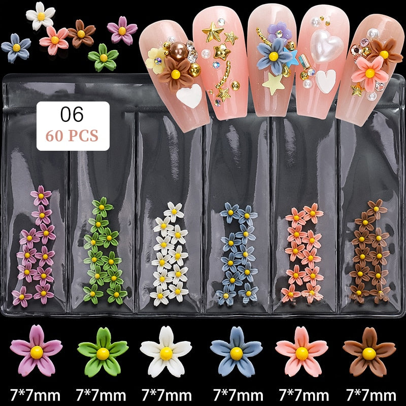 Summer Flowers Decor Acrylic Nail Art Decor Nails DIY Manicure Fashion Nail