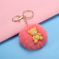 Bear Decor Pink Pom Pom Plush Charms Keychain Women Bag Ornaments Cartoon