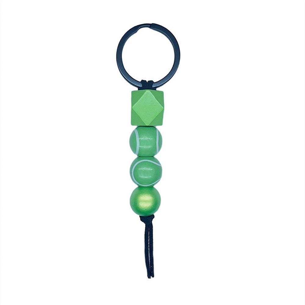 6 Styles PVC Beaded Keychain Basketball Soccer Tennis Keyring For Women Men Bag