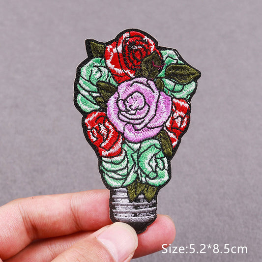 Colorful Roses Bulb Embroidery Patch Iron On Patches Clothing Adhesive Badge