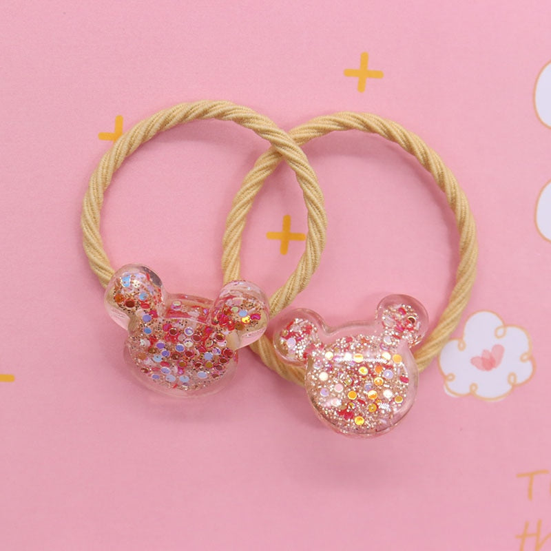 2Pcs/Set Glittering Love Resin Children's Rubber Bands Sweet Hair Accessories