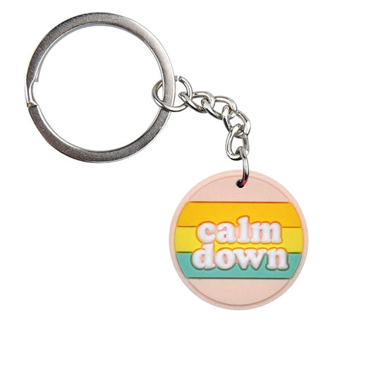 Calm Down Sign PVC Keychain For Woman Colorful Keyring Cartoon Pendant Keychains