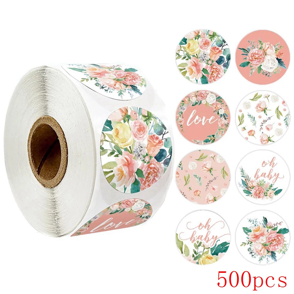 50-500pcs 8 styles Thank You Sticker for Seal Labels Round Floral Multi Color