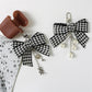 2 Styles Black and White Plaid Bow Keychain Bear or Pearl Pendant Keyring Car