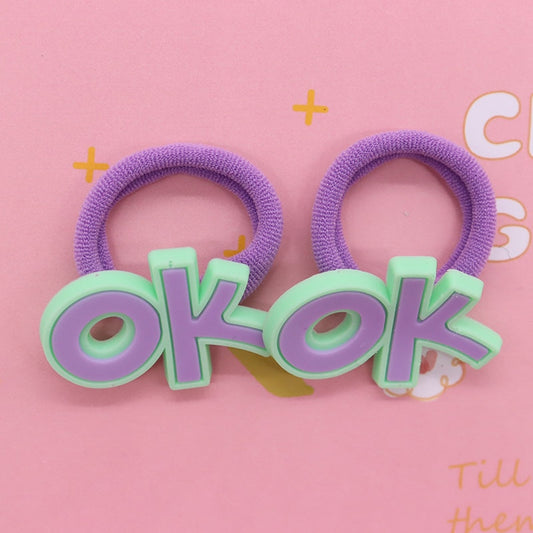 2Pcs OK Cute Rubber Band Hairbands Creative Scrunchies Kids Elastic Headband