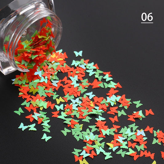 Orange-Green Butterfly Nail Glitter Decoration Nail Art Decor DIY Design Nails