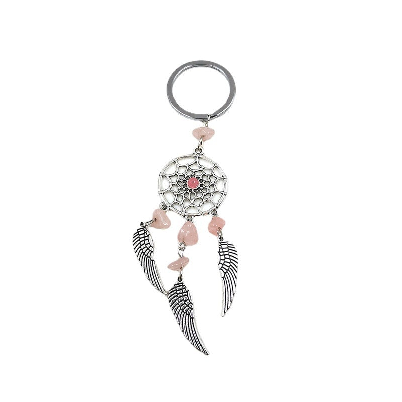 4 Styles Bohemian Dreamcatcher Alloy Keychain Matural Stone Wing Tassel Keyring