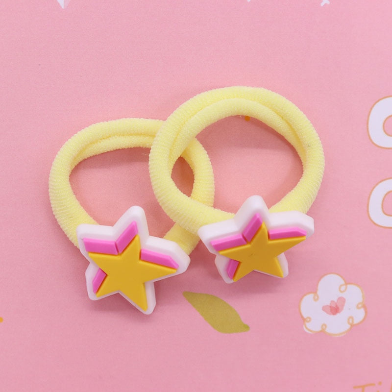 38 Styles 2Pcs Set Fashion Bowknot Rainbow Star Cat Hair Ties Children's Elastic