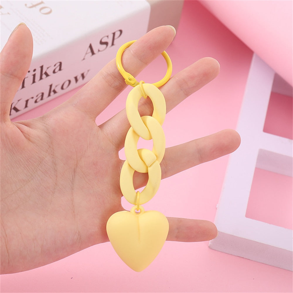 Yellow Heart Acrylic Keychain Link Chain Keyring For Women Girls Handbag Pendant