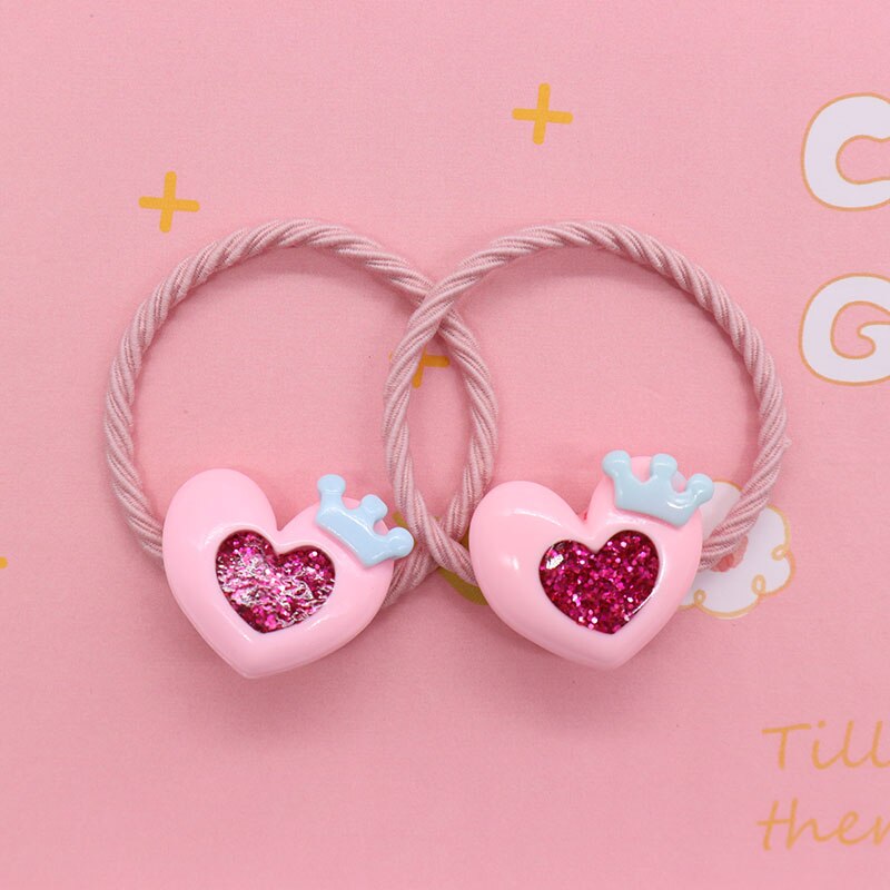 2Pcs/Set Glittering Love Resin Children's Rubber Bands Sweet Hair Accessories