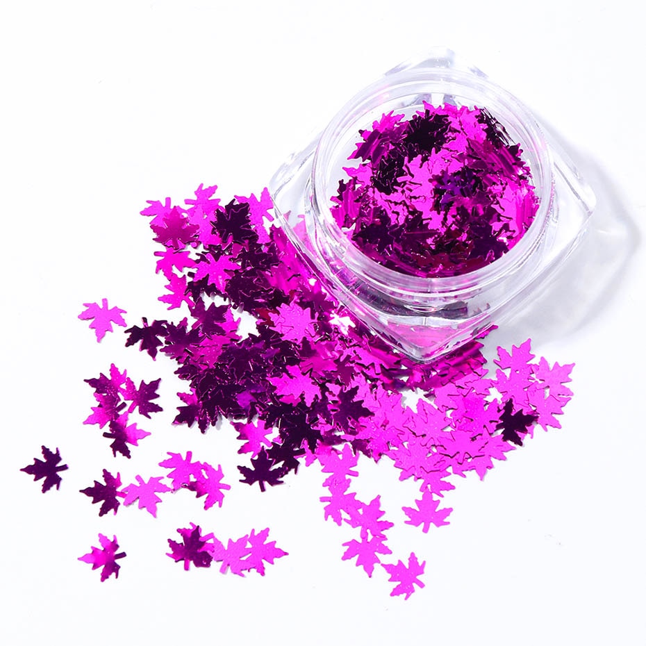 Bright Purple Maple Leaf Nail Glitter Decoration Nail Art Decor DIY Design Nails