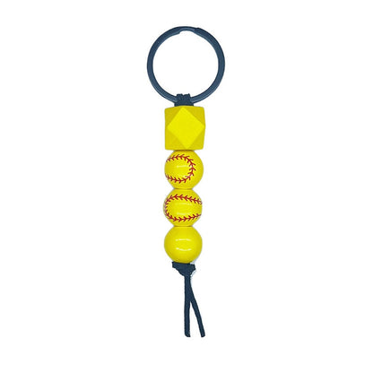 6 Styles PVC Beaded Keychain Basketball Soccer Tennis Keyring For Women Men Bag