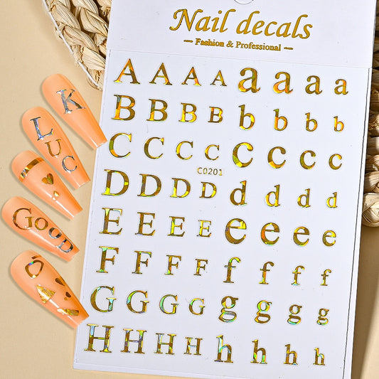 Alphabet Letters Gold Nails Stickers Adhesive DIY Nail Art Decals Nail