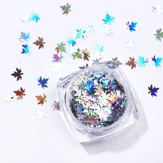 Holographic Colorful Maple Leaves Nail Glitter Decoration Nail Art Decor DIY