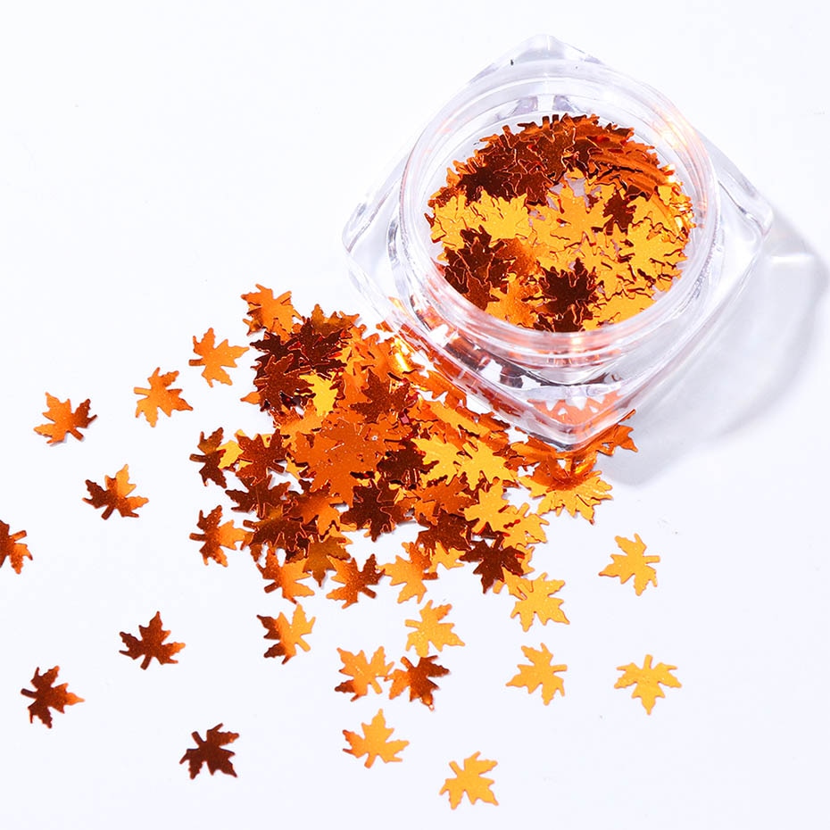 Orange Maple Leaves Shimmer Nail Glitter Decoration Nail Art Decor DIY Design