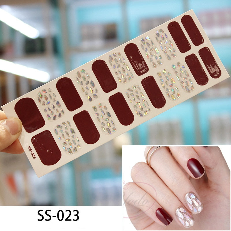 Holographic Pattern Burgundy Nail Art Stickers Nail Wraps Manicure DIY Nails