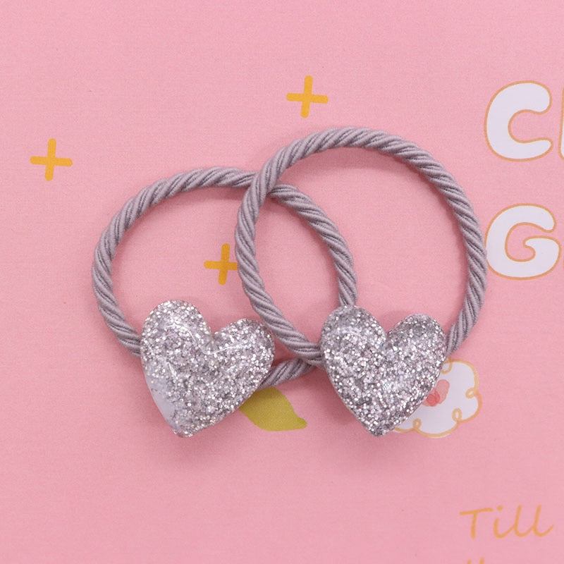 2Pcs/Set Glittering Love Resin Children's Rubber Bands Sweet Hair Accessories