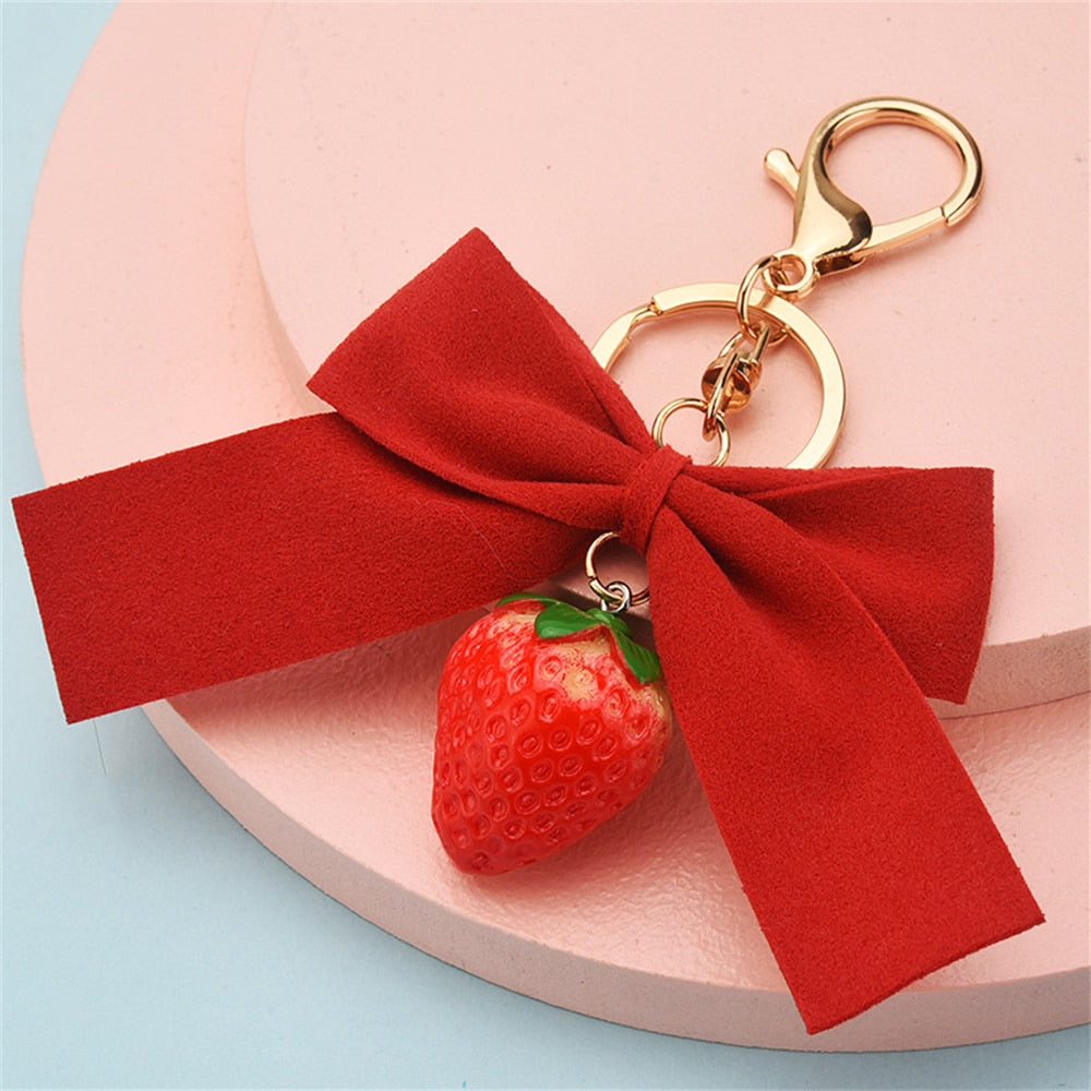5 Styles Strawberry Pendant Keychain Keyring Bow Bell Heart Bag Ornaments