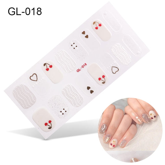 Cherry Heart Wave Pattern Nail Art Stickers Nail Wraps Manicure DIY Nails Decor