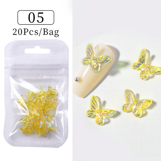 Yellow Butterfly Acrylic Nail Art Decor Nails DIY Manicure Fashion Nail