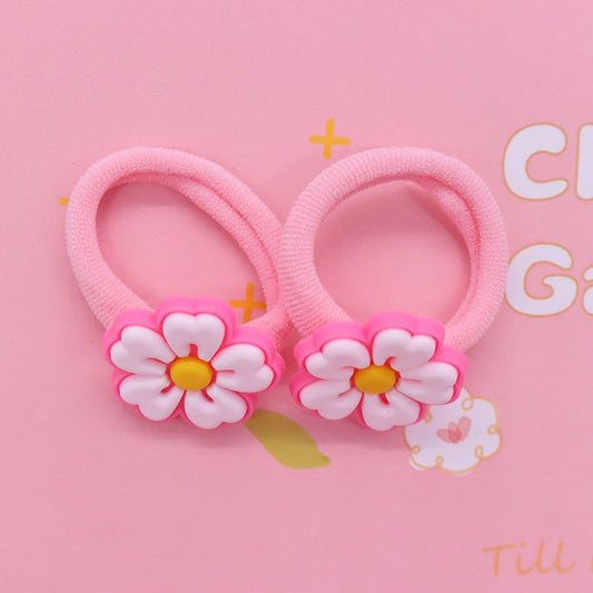 2Pcs White Flower Bloom Kids Rubber Bands Ponytail Holder Headband Hair Rope