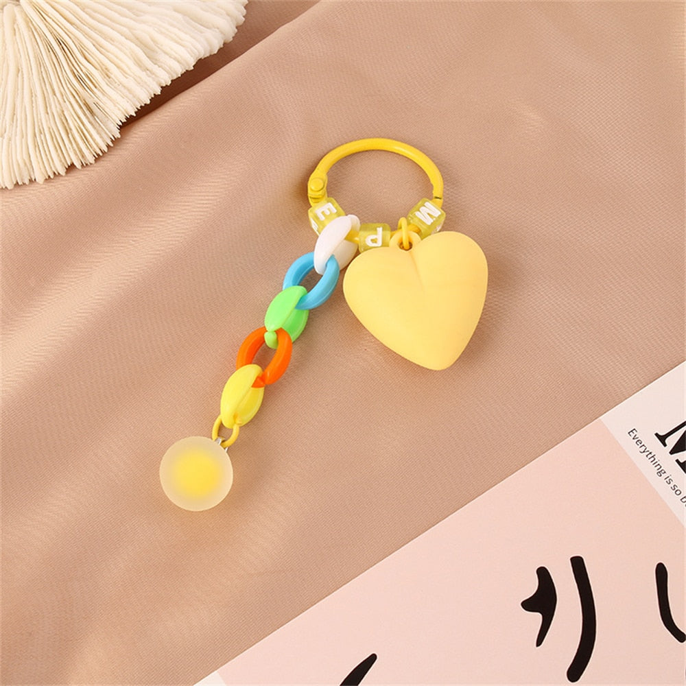 Yellow Heart Ball Pendant Acrylic Keychain Link Chain Keyring For Women Girls