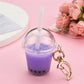 Purple Milk Bubble Tea Keychains Simulation Milk Tea Cup Pendant With Moon