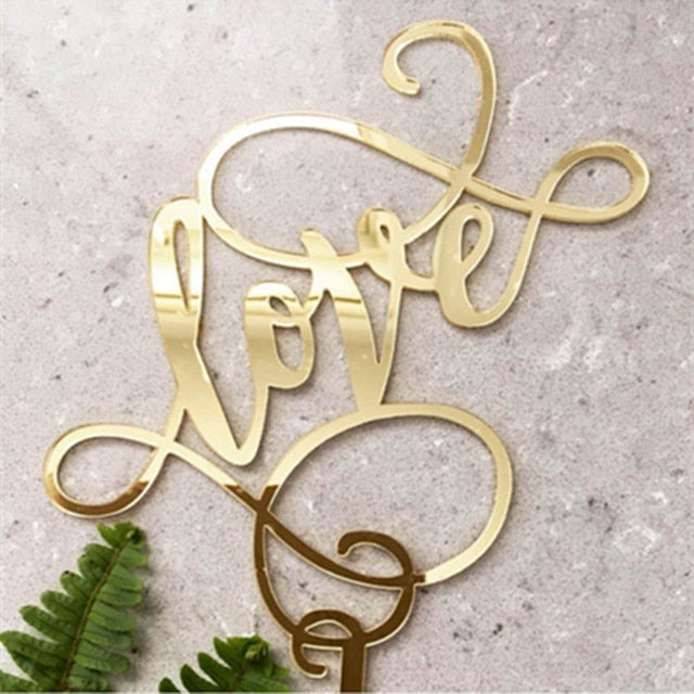 Gold LOVE Mirror Style Cake Topper Party Wedding Cake Toppers Cake Decorations