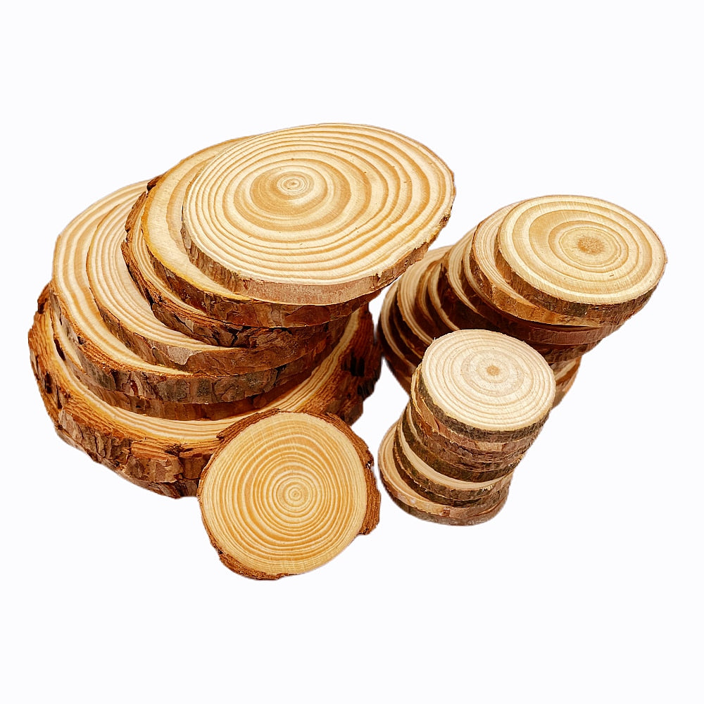 3-12cm Thick 1 Pack Natural Pine Round Unfinished Wood Slices Circles With Tree