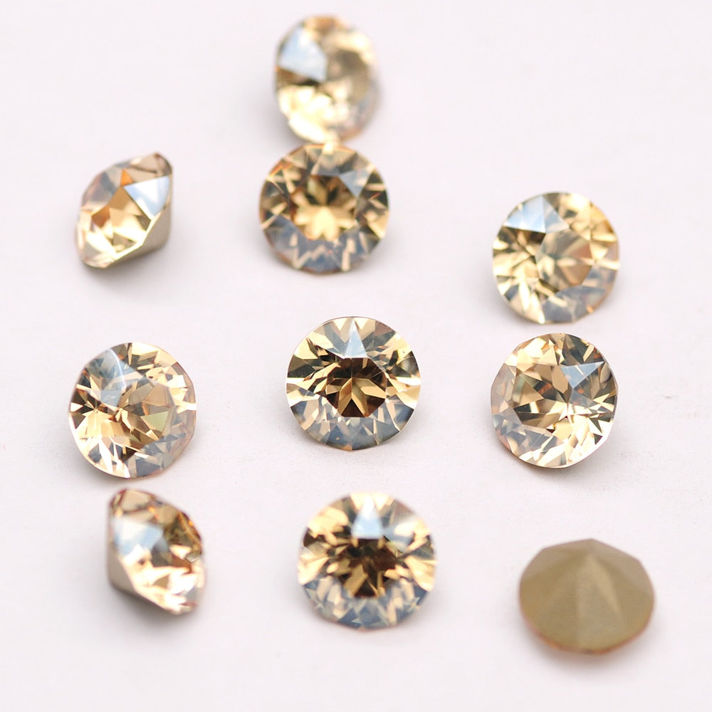 Glass Diamond Shape Round Stone 5-10mm Cone Pointed Crystal Pointback Nail Art