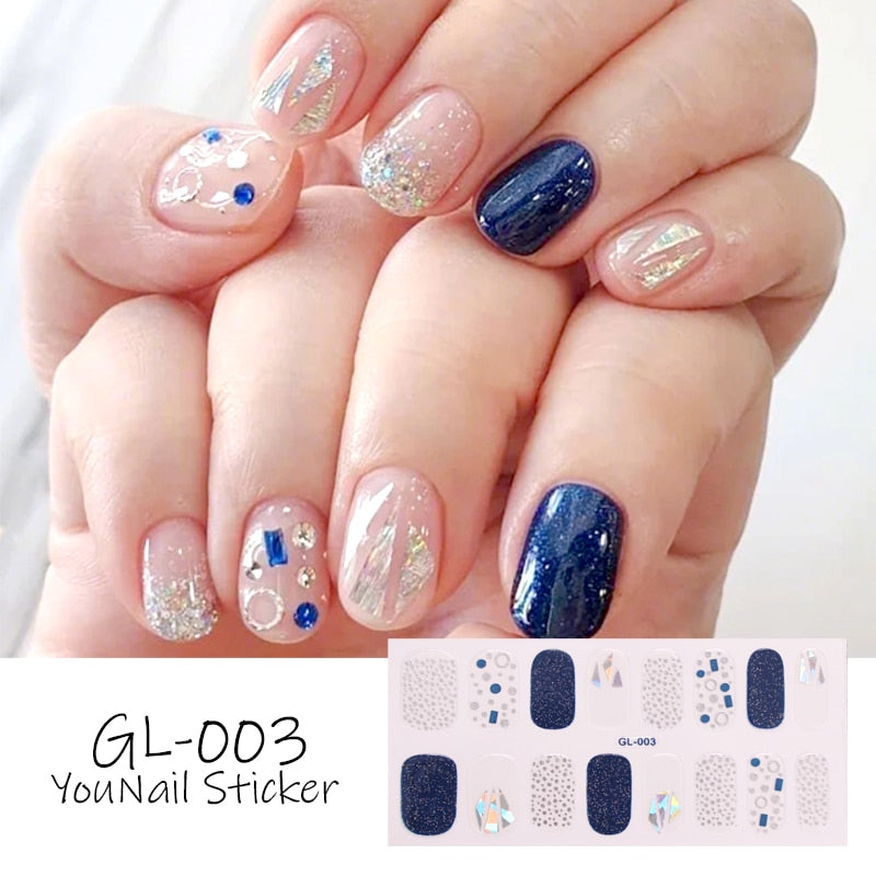 Blue Silver Tone Glitter Nail Art Stickers Nail Wraps Manicure DIY Nails Decor