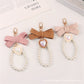 4 Styles Fabric Bow Keychain With Pearl Resin Heart Key Ring Charms For Women