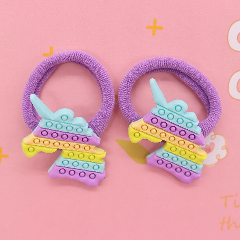 2Pcs Pastel Colors Unicorn Kids Rubber Bands Ponytail Holder Headband Hair Rope