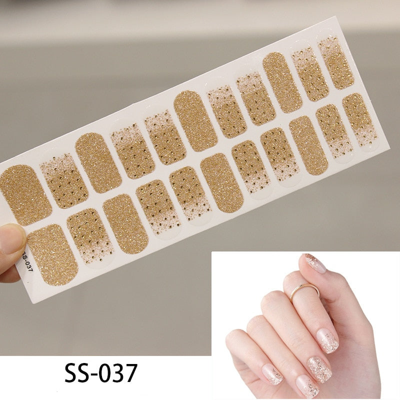 Gold Glitter Sparkling Nail Art Stickers Nail Wraps Manicure DIY Nails Decor