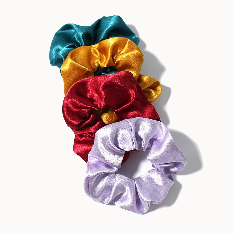 14 Styles Big Satin Solid Color Scrunchie Women Silk Elastic Handmade Hair Band