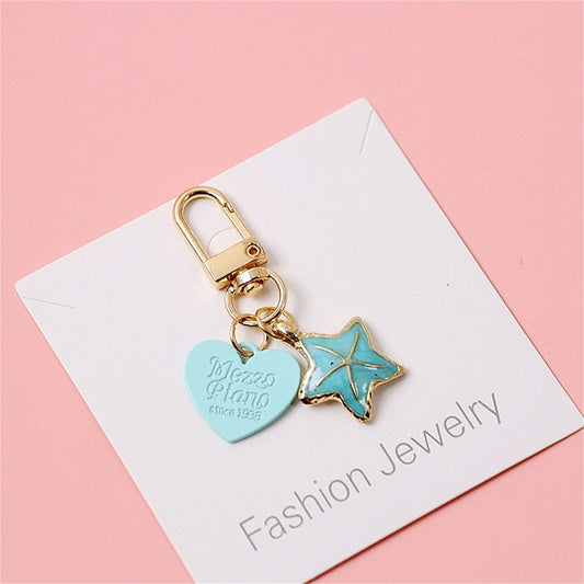 Blue Sea Star Keychain Charms Headphone Case Pendant Women Bag Pearl Ornaments