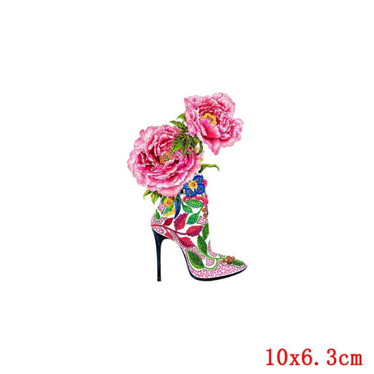 Pink Flowers 10cm x 6.3cm Iron on Sticker Girl Clothes Cartoon Patches Stickers