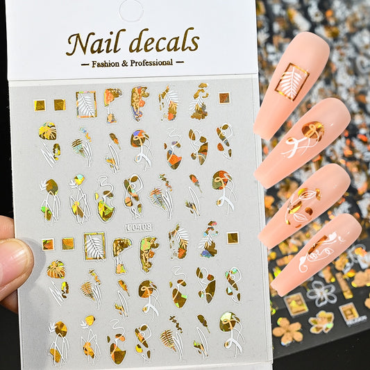 Leaf Frame Geometric Gold Nails Stickers Adhesive DIY Nail Art Decals Nail