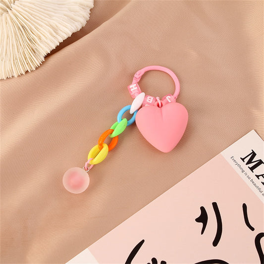 Pink Heart Ball Pendant Acrylic Keychain Link Chain Keyring For Women Girls