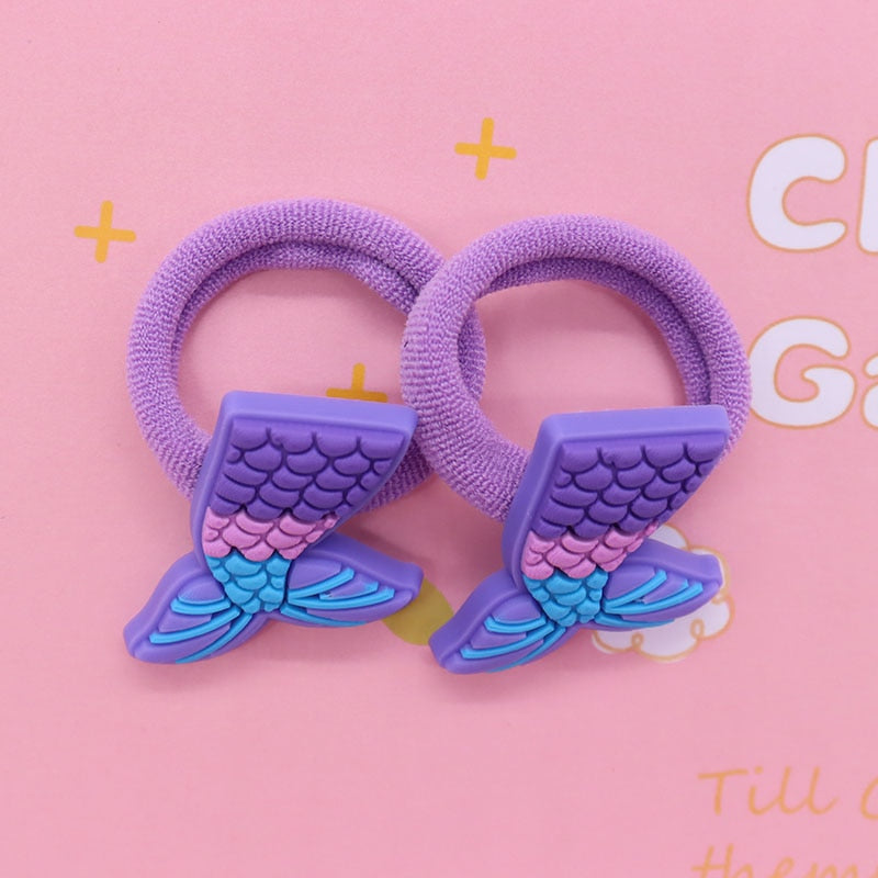 2Pcs Purple Mermaid Tail Cute Rubber Band Hairbands Creative Scrunchies Kids