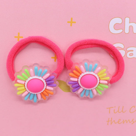 2Pcs Varicolored Petals Flower Kids Rubber Bands Ponytail Holder Headband Hair