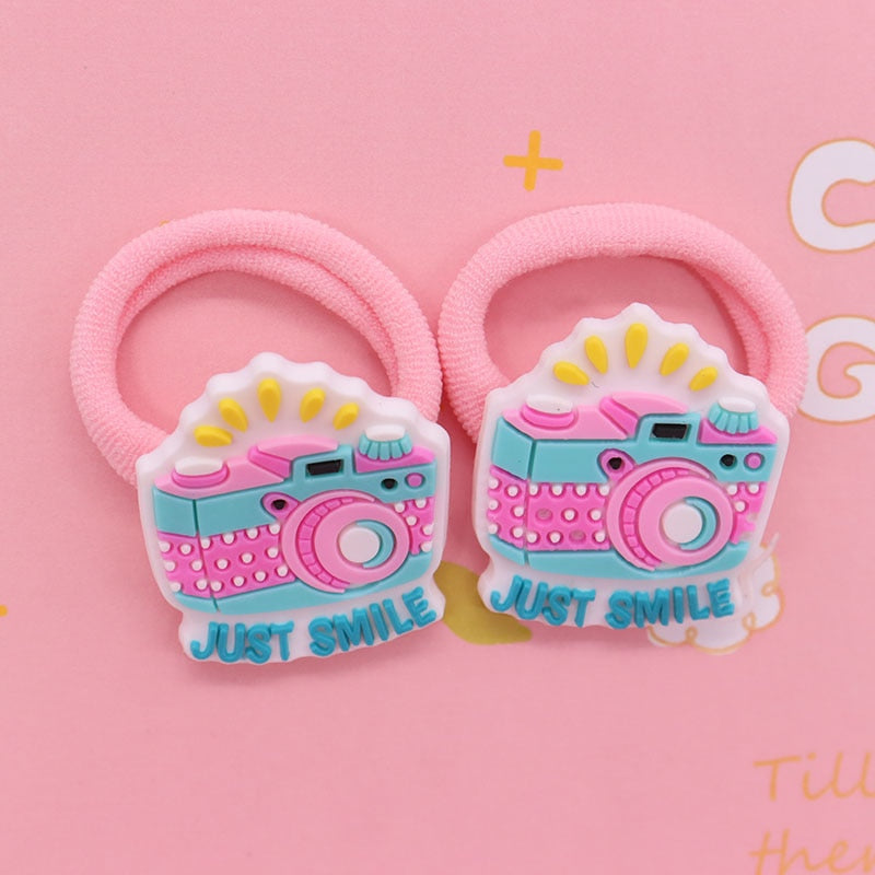 2Pcs Just Smile Camera Fashion Hair Ties Children's Elastic Band Kid Hair Rubber