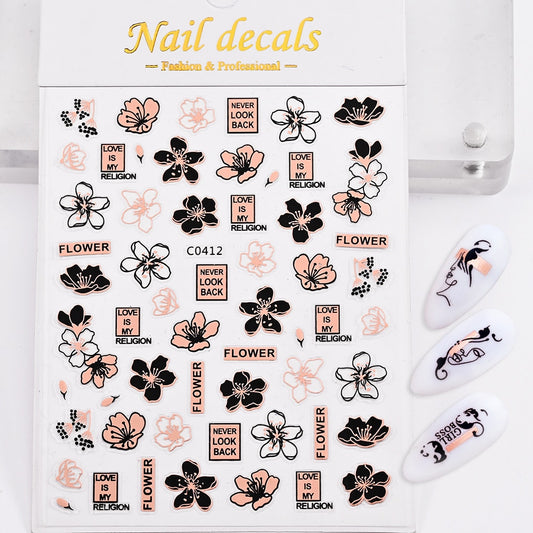 Cute Rose Gold Flowers Nails Stickers Adhesive DIY Nail Art Decals Nail