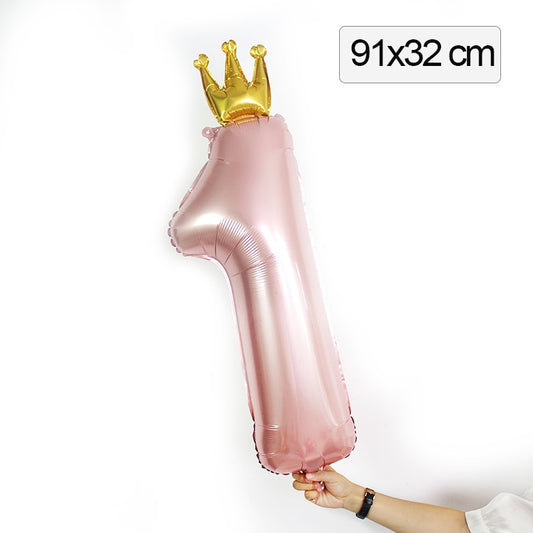 1pc Pink Number One Crown Decor Number 1 Balloons Birthday Party Decoration Art