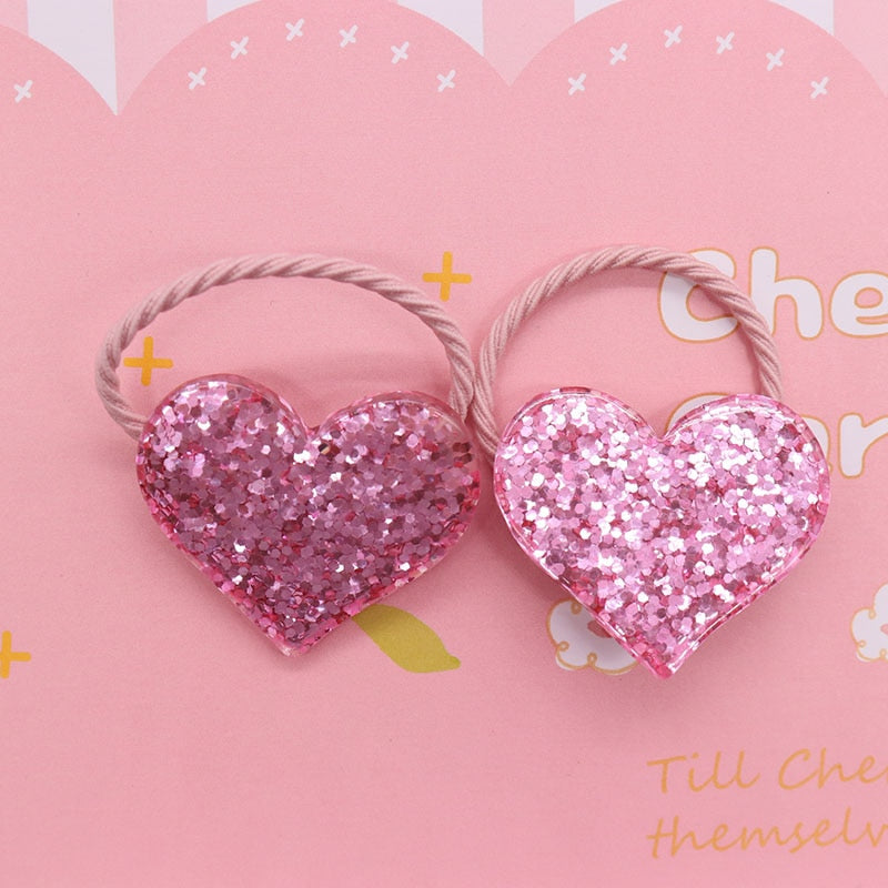 2Pcs/Set Glittering Love Resin Children's Rubber Bands Sweet Hair Accessories