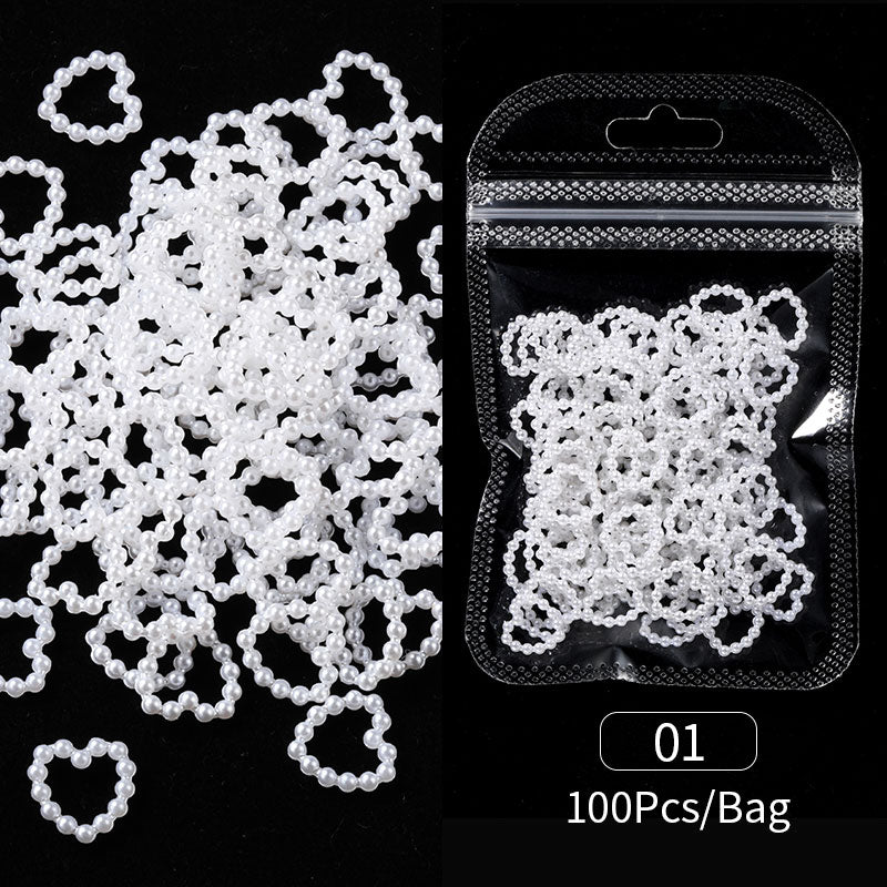 100Pcs White Hollow Heart Nail Art Jewelry Decoration DIY Nail Crafts