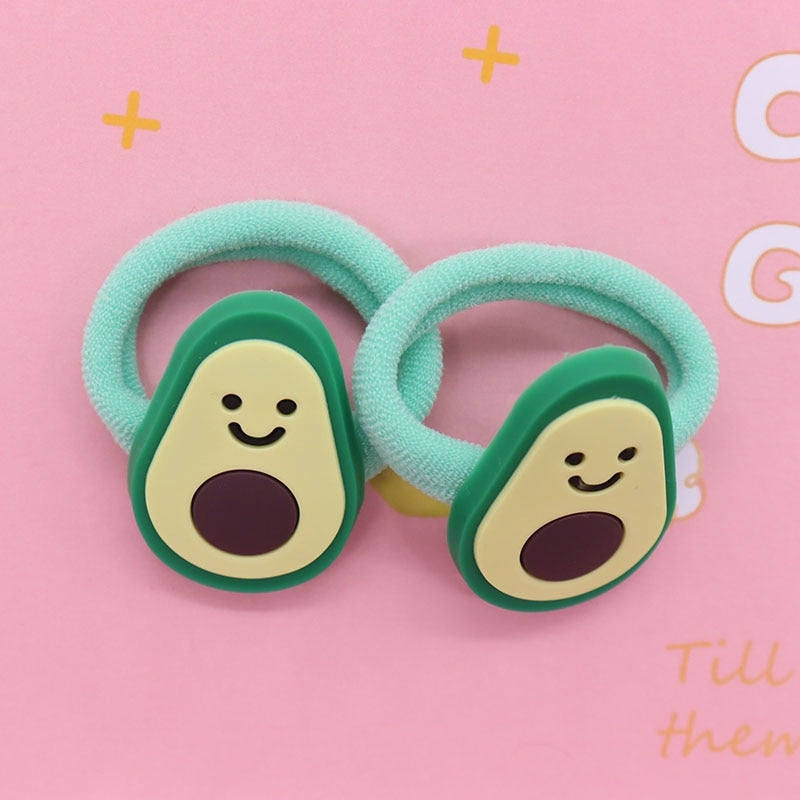 2Pcs Cute Avocados Cute Rubber Band Hairbands Creative Scrunchies Kids Elastic