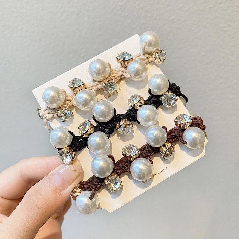 1Pcs 3 Colors Women's Pearl Hair Rope Hair Ring Ball Head Ponytail Rubber Band