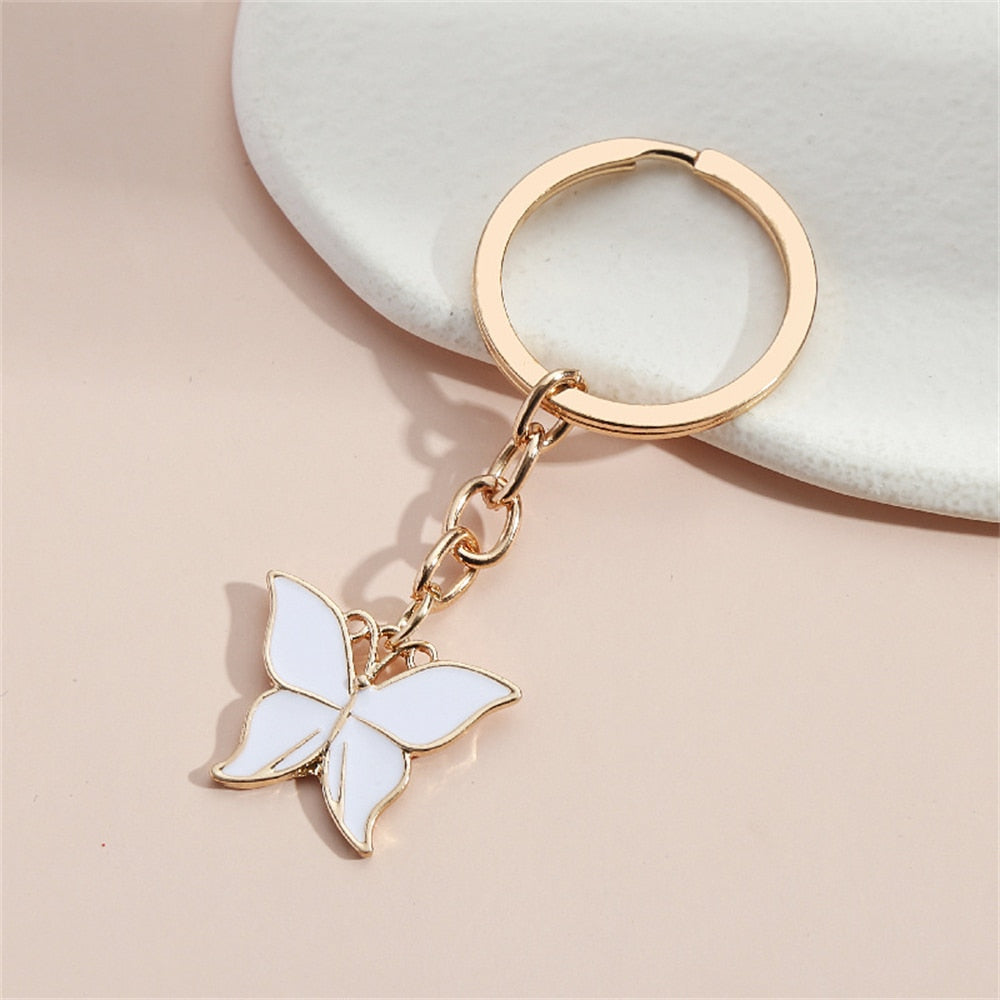 Red Metal Butterfly Keychains Women Handbag Charms Exquisite Keyring For Girls